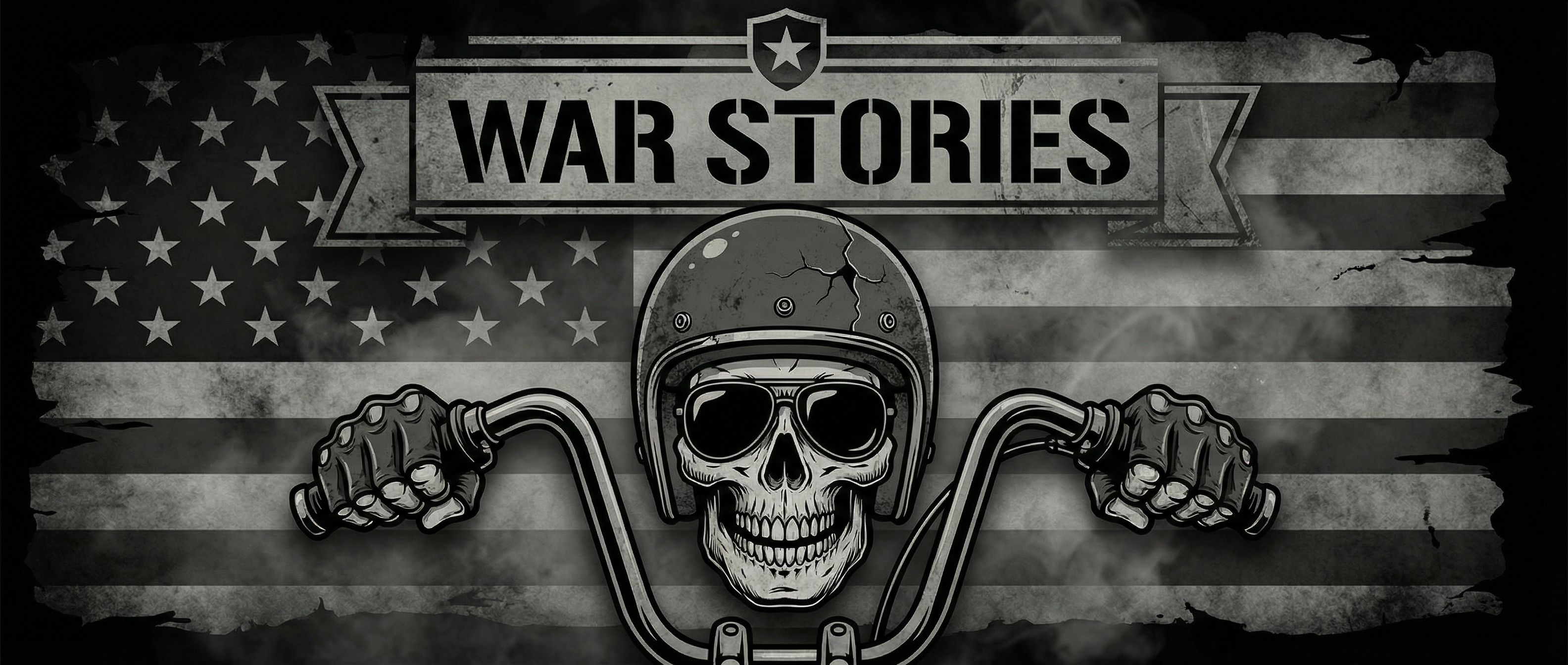 War Stories — skull, helmet, handlebars, military insignia
